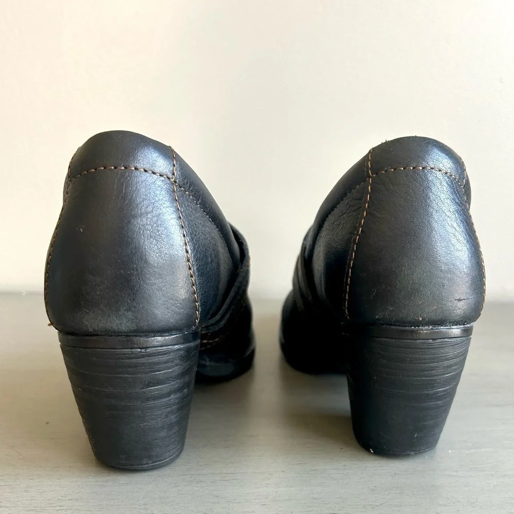 Born Leather Ankle Block Heel Slip On Boots Booties Women Sz 9 Black Strap Moto